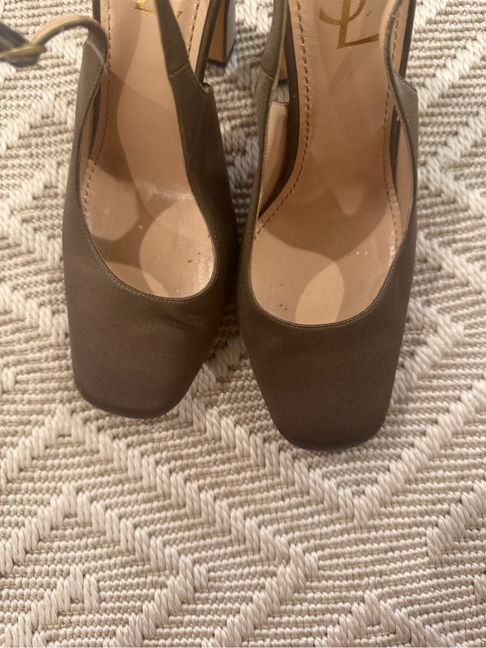 Yves Saint Laurent Olive Slingback Square Toe Pumps - Picture 2 of 7